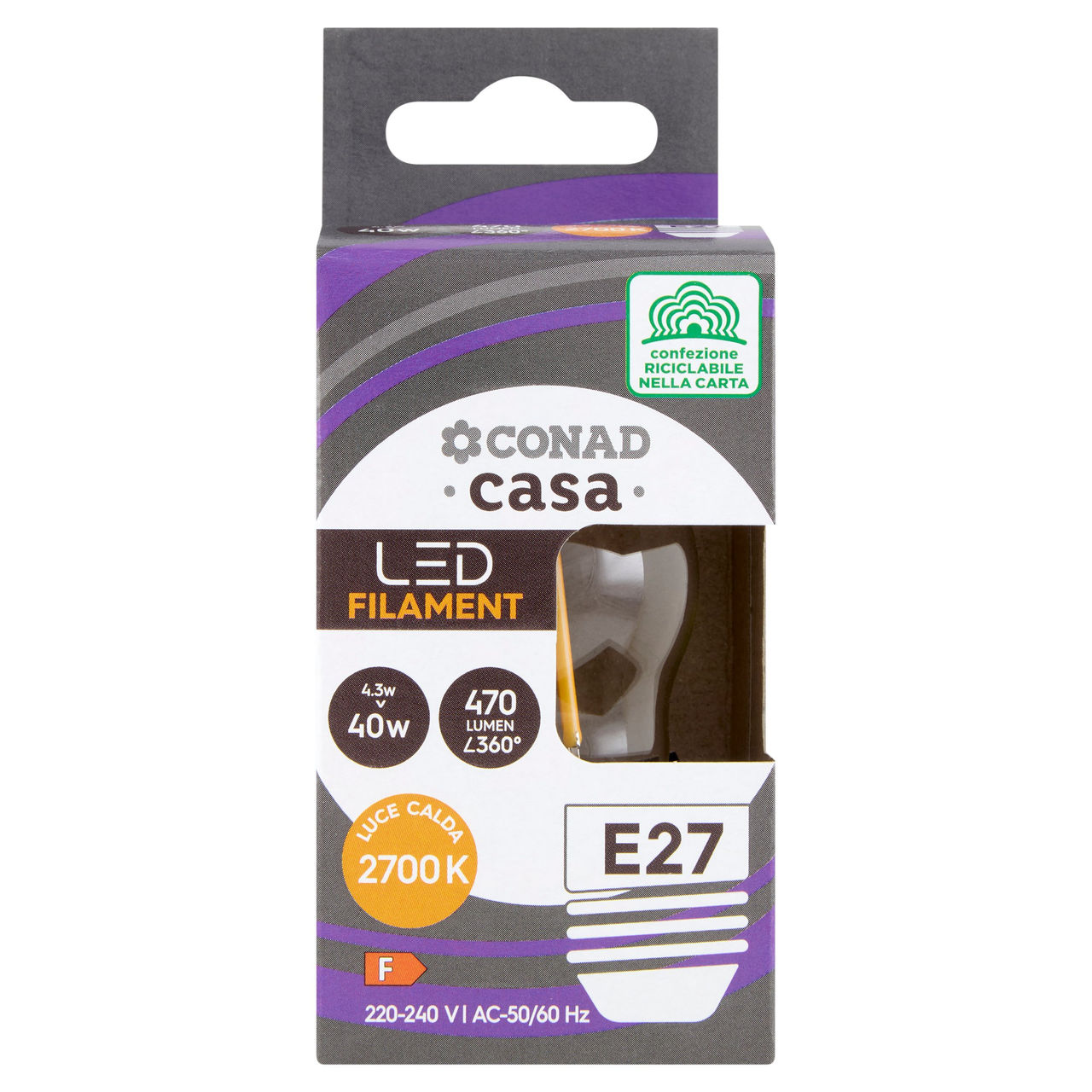 CONAD casa Led Filament 4.3W 470 Lumen E27 Luce Calda