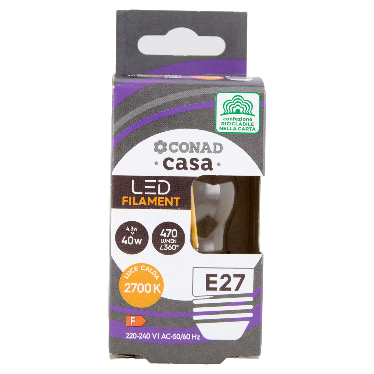 CONAD casa Led Filament 4.3W 470 Lumen E27 Luce Calda