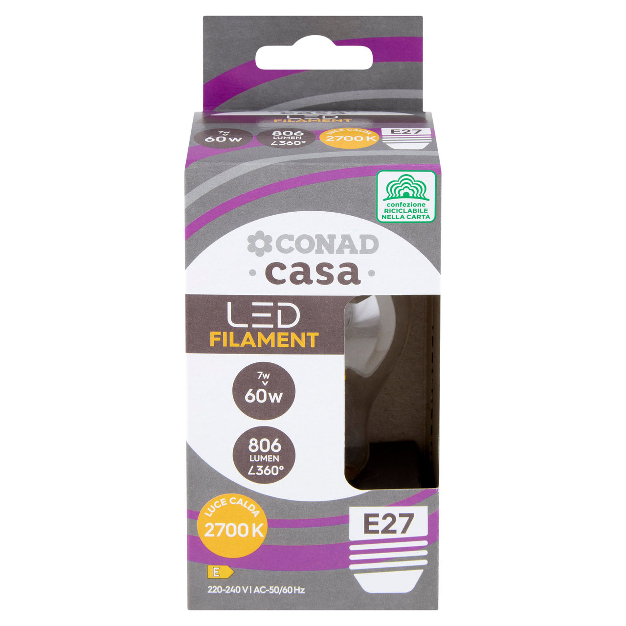 CONAD casa Led Filament 7W 806 Lumen E27 Luce Calda