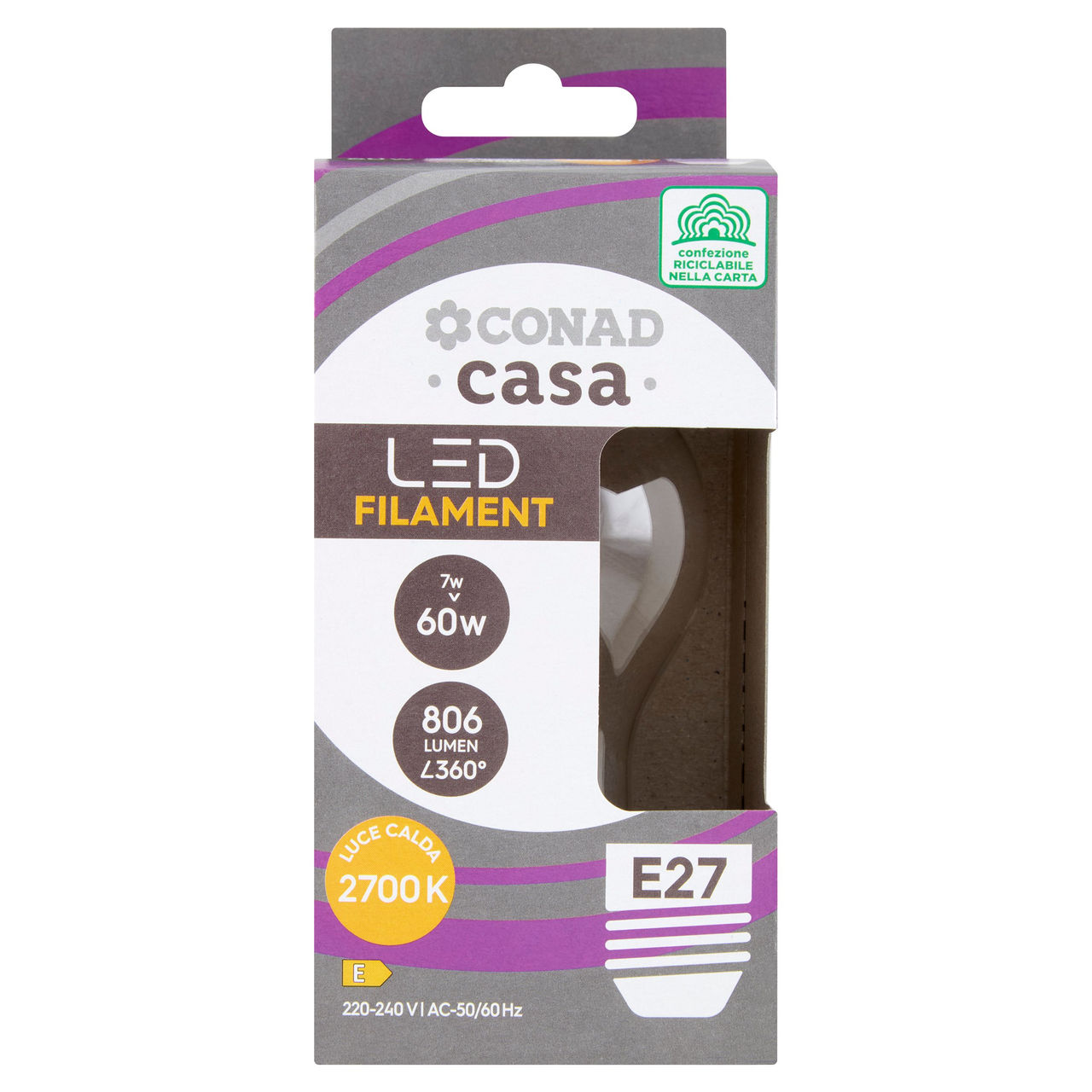 CONAD casa Led Filament 7W 806 Lumen E27 Luce Calda