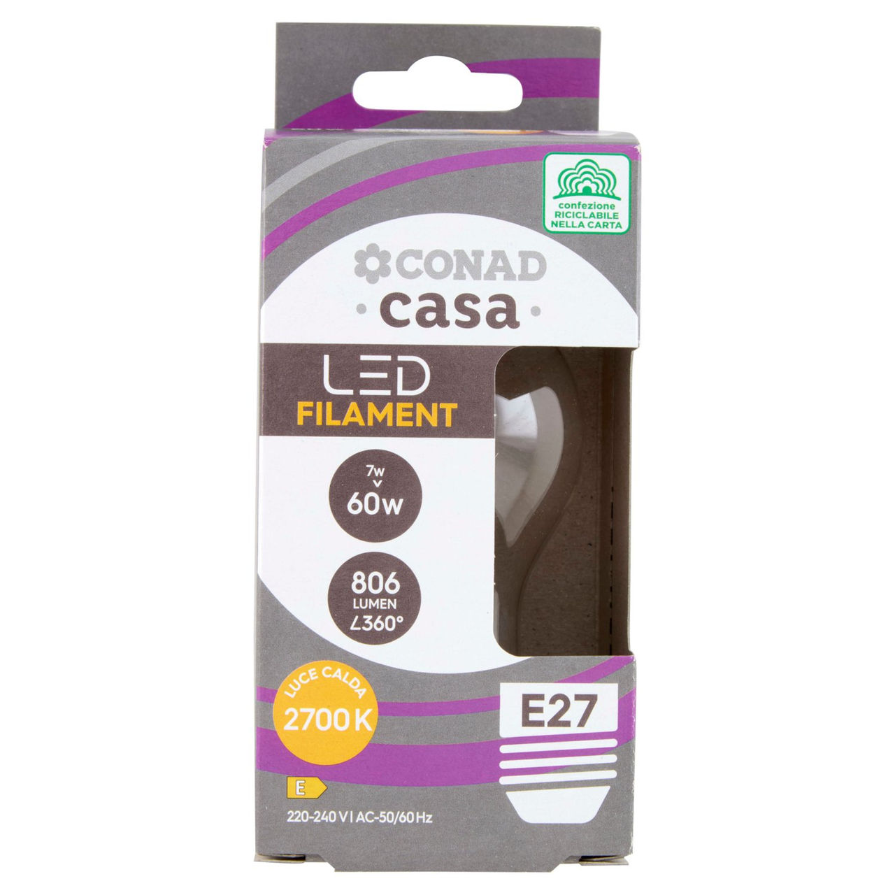 CONAD casa Led Filament 7W 806 Lumen E27 Luce Calda