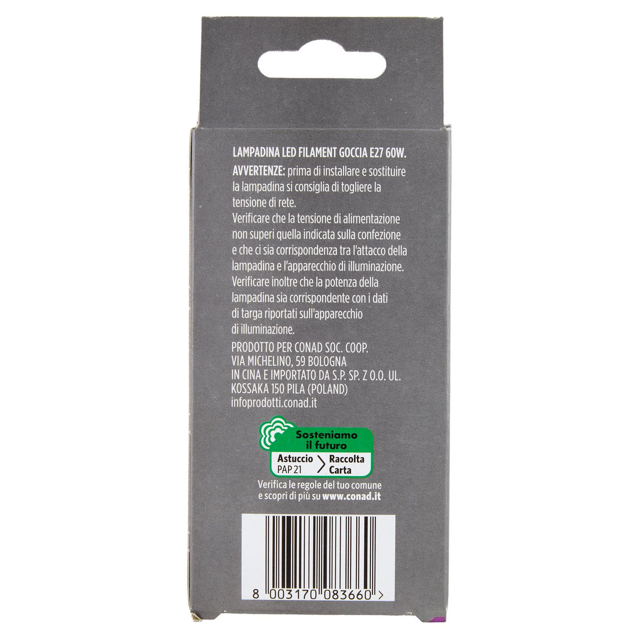 CONAD casa Led Filament 7W 806 Lumen E27 Luce Calda