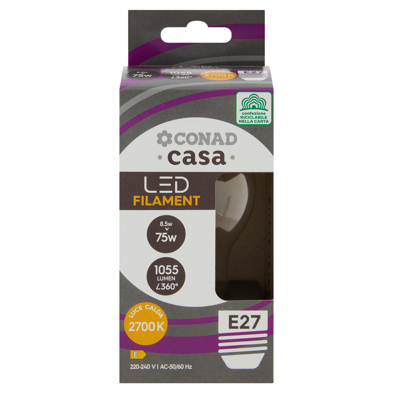 CONAD casa Led Filament 8.5W 1055 Lumen E27 Luce Calda
