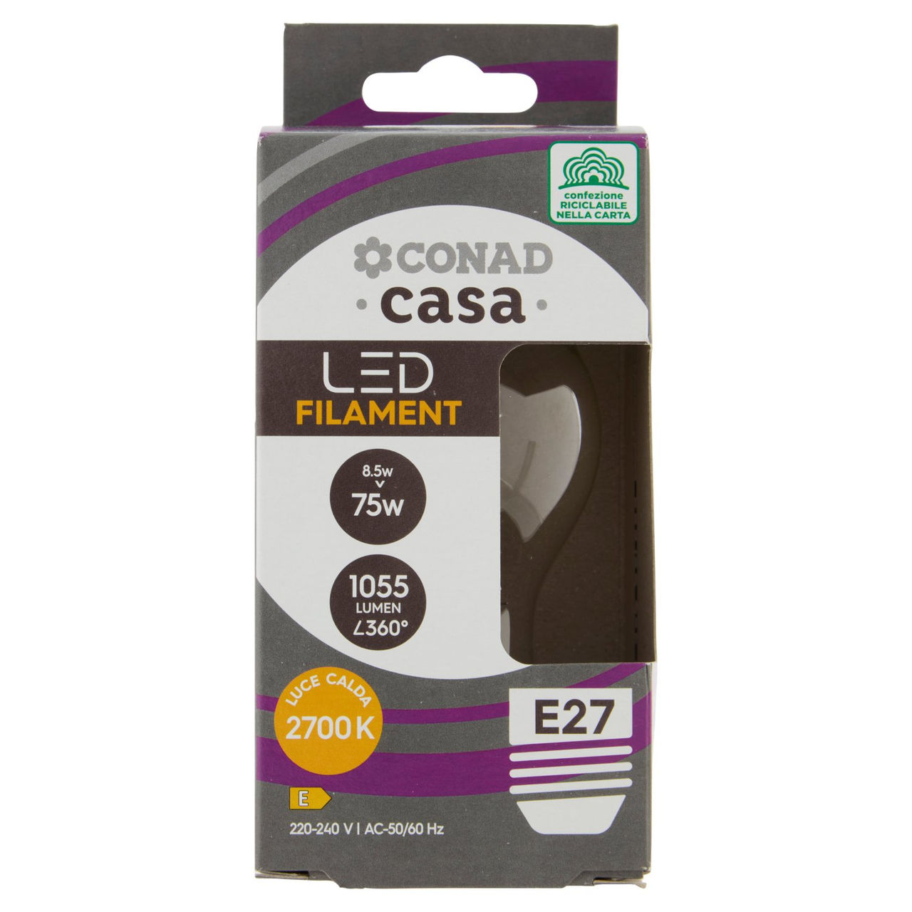 CONAD casa Led Filament 8.5W 1055 Lumen E27 Luce Calda