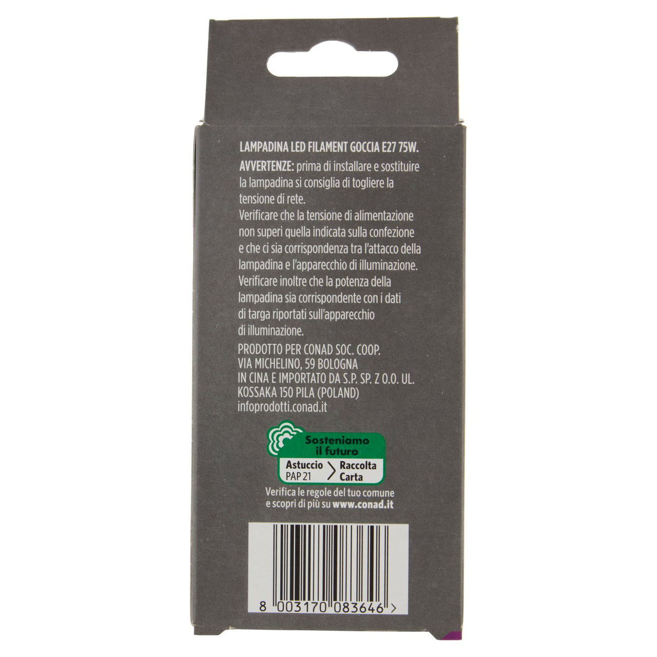 CONAD casa Led Filament 8.5W 1055 Lumen E27 Luce Calda