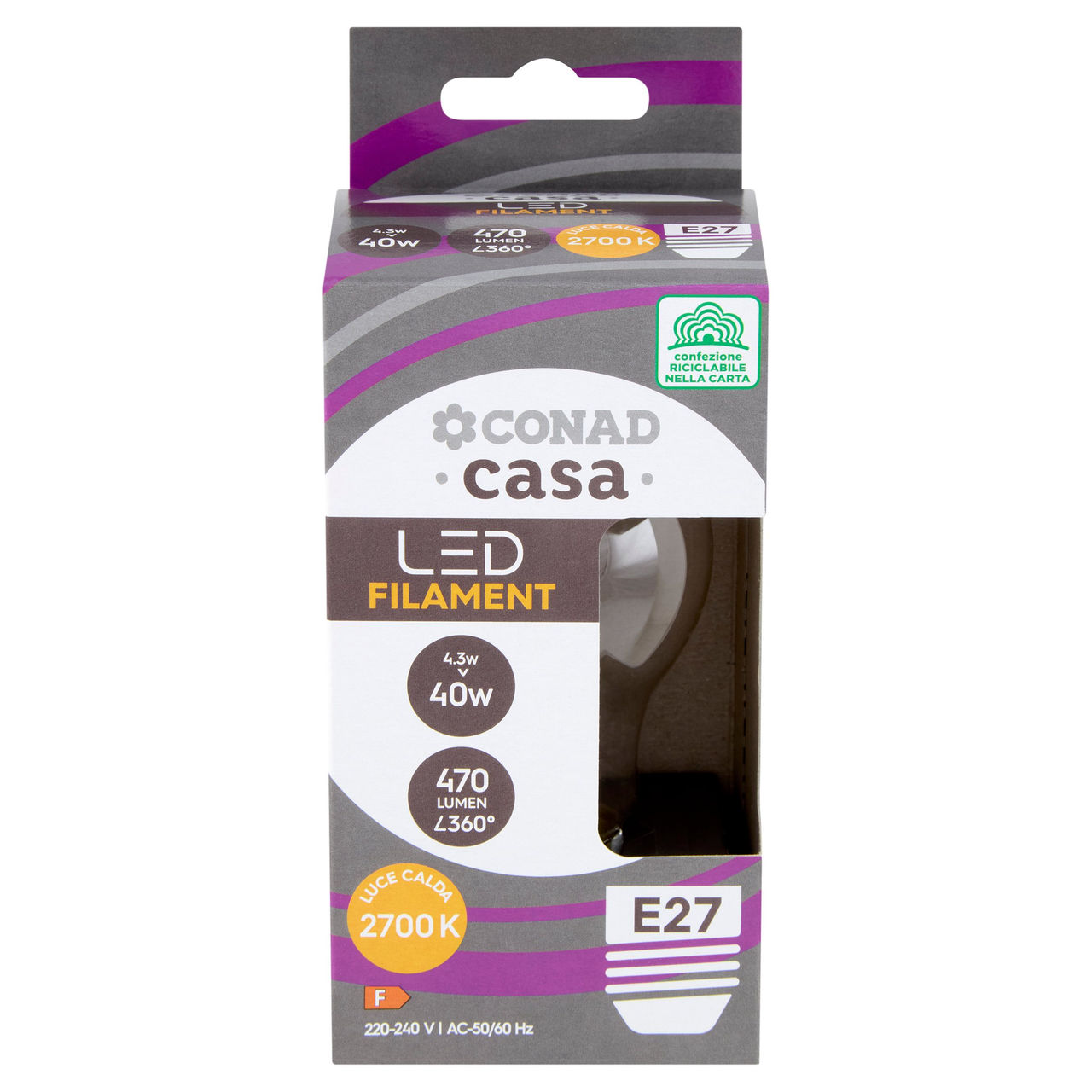 CONAD casa Led Filamnet 4.3W 470 Lumen E27 Luce Calda