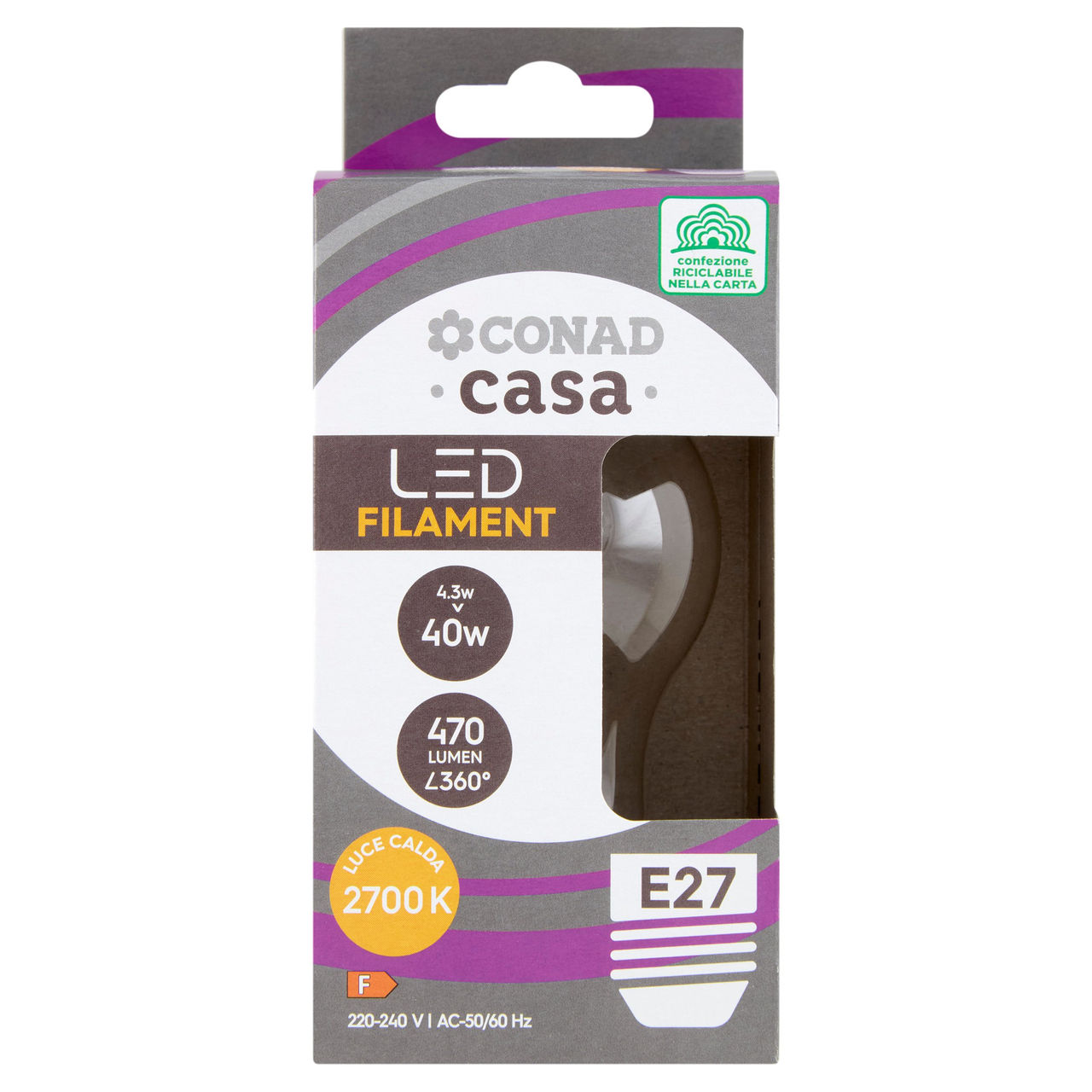 CONAD casa Led Filamnet 4.3W 470 Lumen E27 Luce Calda