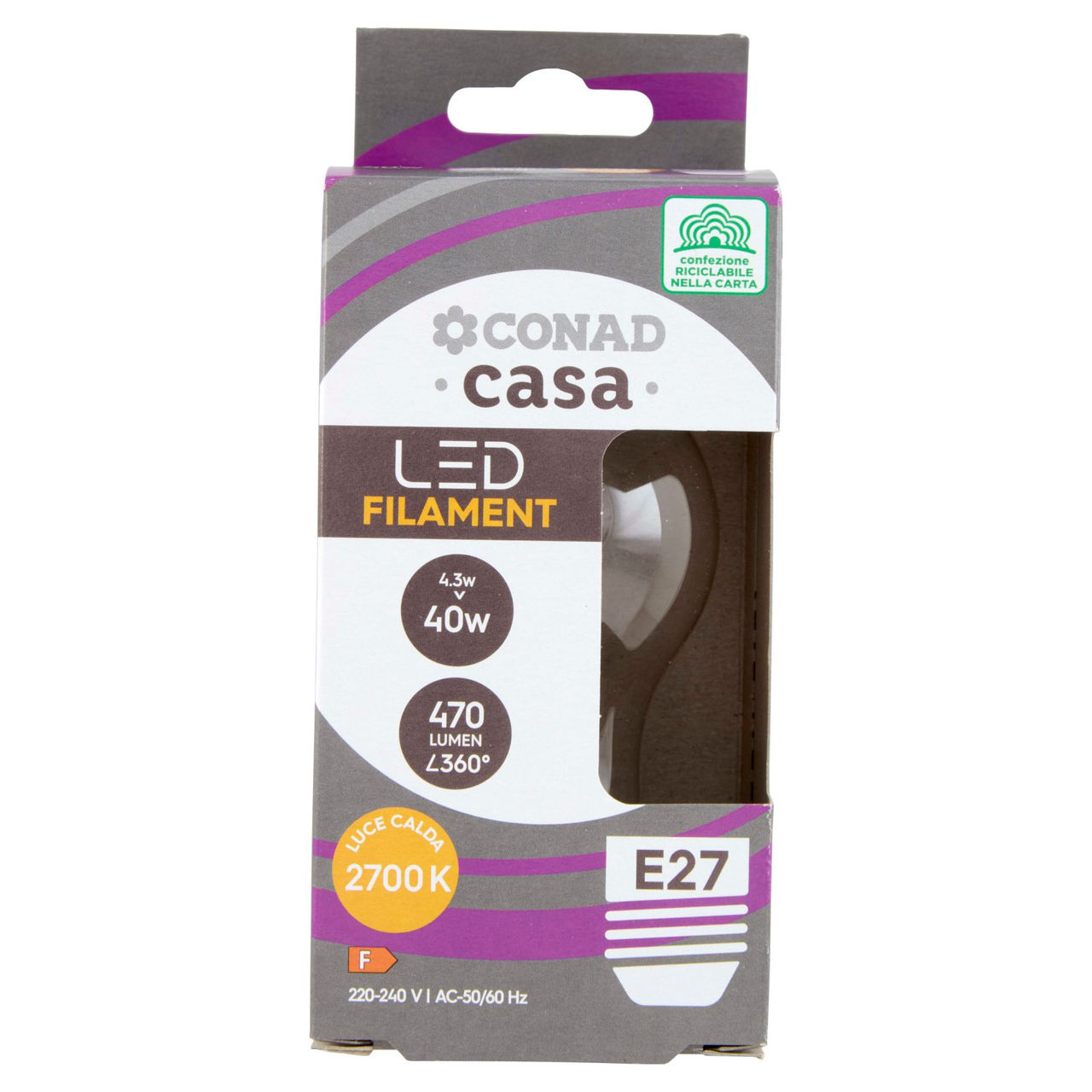 CONAD casa Led Filamnet 4.3W 470 Lumen E27 Luce Calda
