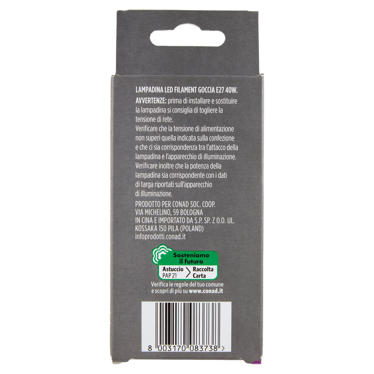 CONAD casa Led Filamnet 4.3W 470 Lumen E27 Luce Calda