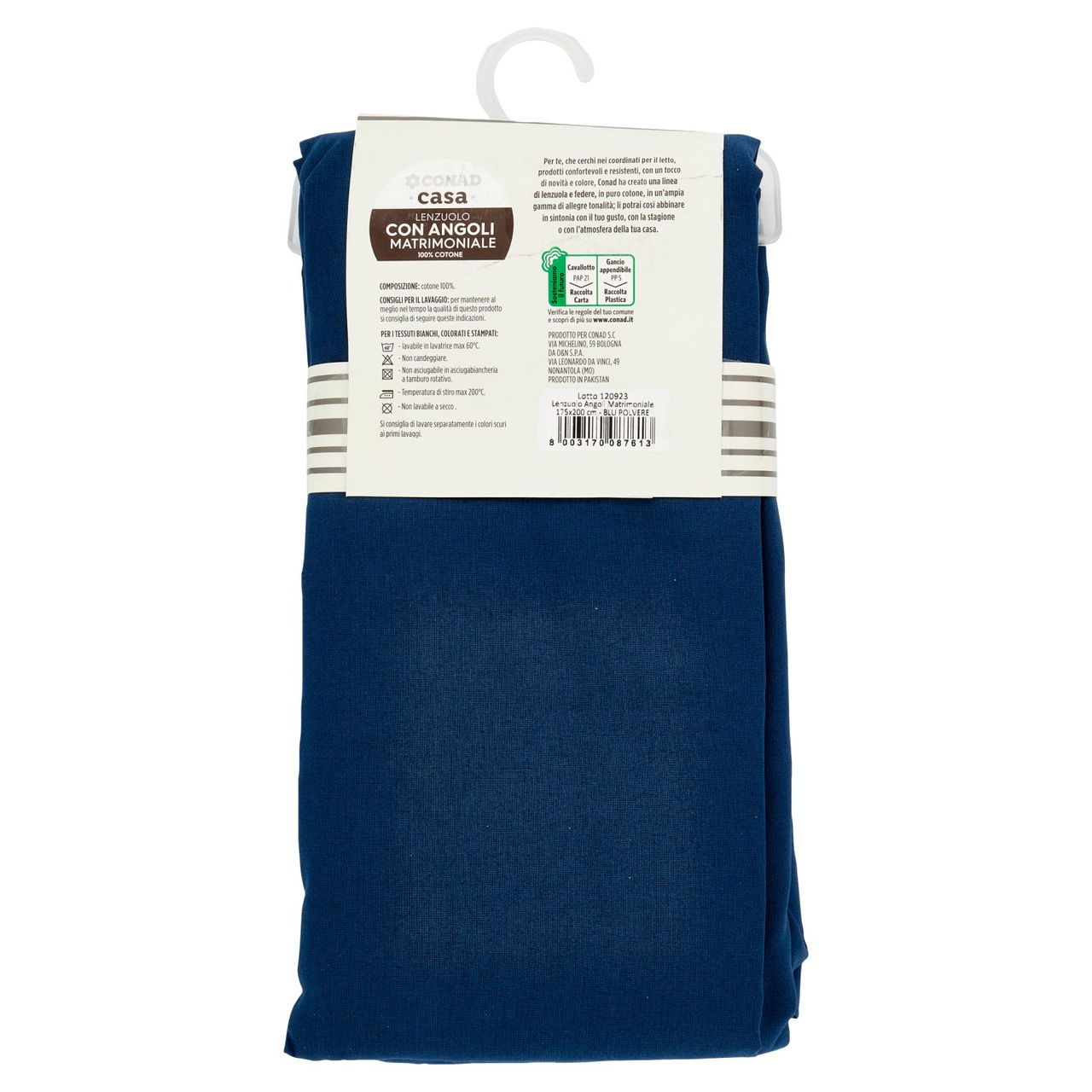 CONAD casa Lenzuolo con Angoli Matrimoniale 100% Cotone 175x200 cm Blu Polvere