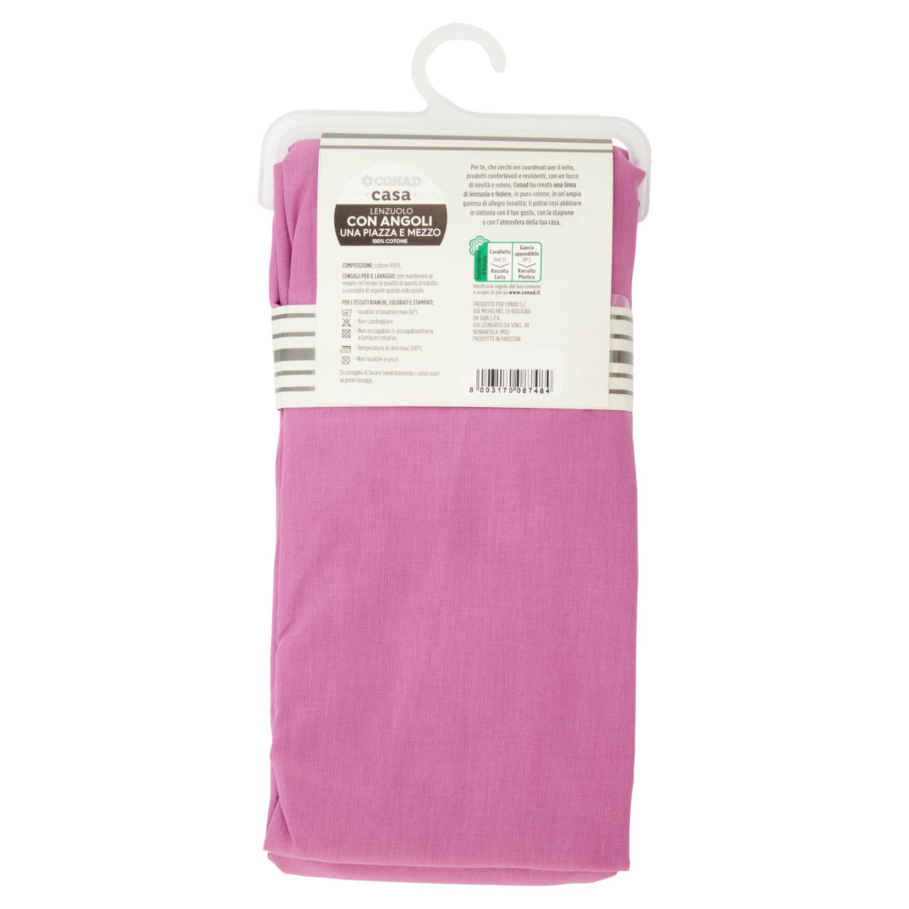 CONAD casa Lenzuolo con Angoli Una Piazza e Mezzo 100% Cotone 125x200 cm Ciliegia