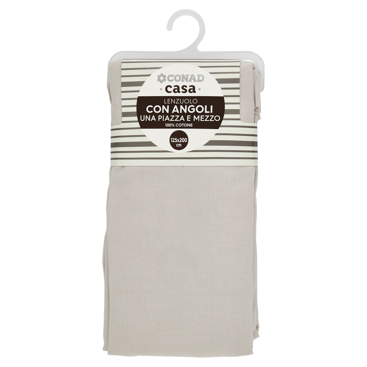 CONAD casa Lenzuolo con Angoli Una Piazza e Mezzo 100% Cotone 125x200 cm Grigio Chiaro