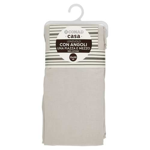 CONAD casa Lenzuolo con Angoli Una Piazza e Mezzo 100% Cotone 125x200 cm Grigio Chiaro
