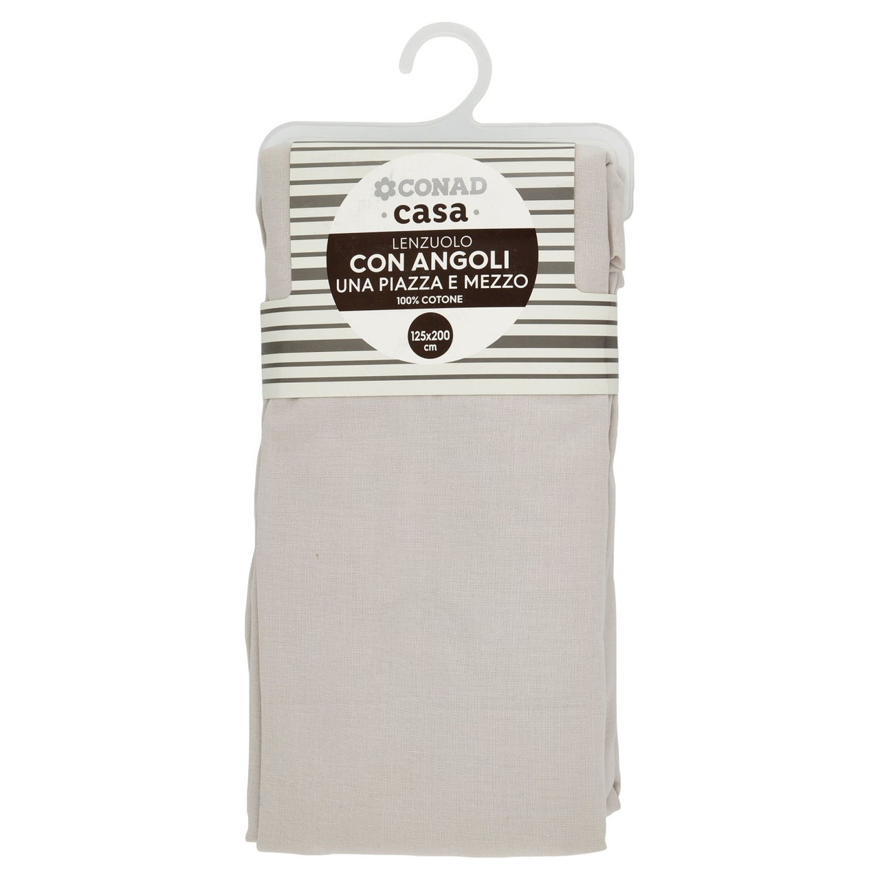 CONAD casa Lenzuolo con Angoli Una Piazza e Mezzo 100% Cotone 125x200 cm Grigio Chiaro