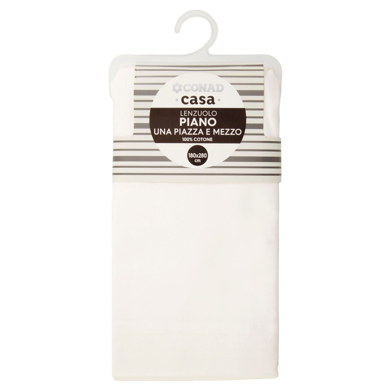 CONAD casa Lenzuolo Piano Una Piazza e Mezzo 100% Cotone 180x280 cm Bianco