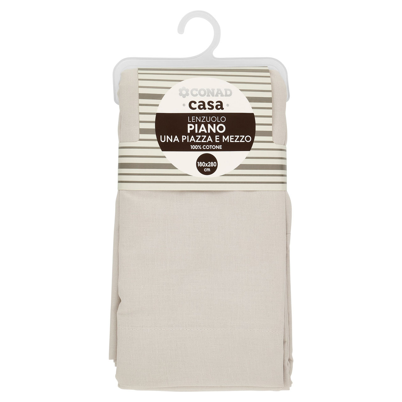 CONAD casa Lenzuolo Piano Una Piazza e Mezzo 100% Cotone 180x280 cm Grigio Chiaro