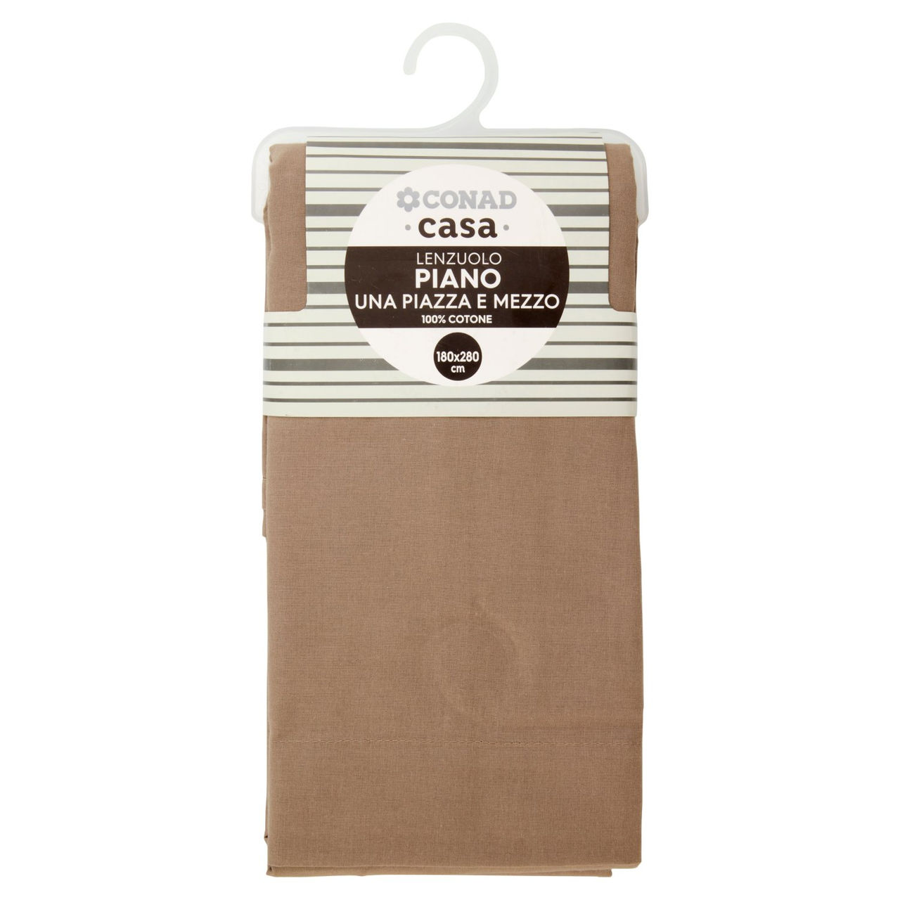 CONAD casa Lenzuolo Piano Una Piazza e Mezzo 100% Cotone 180x280 cm Tabacco