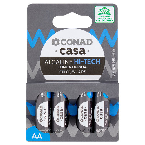 CONAD casa Pile Alcaline Hi-Tech Lunga Durata Stilo 1,5V 4 pz