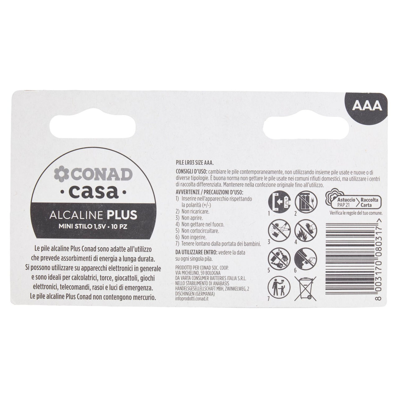 CONAD casa Pile Alcaline Plus Mini Stilo 1,5V 10 pz