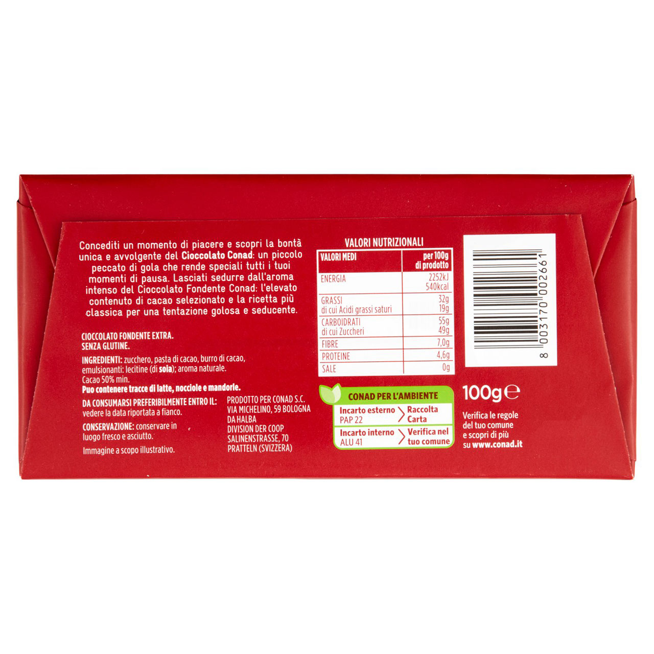 Cioccolato Fondente Extra 50% Cacao 100 g Conad