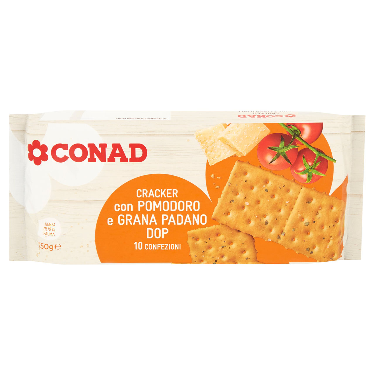CONAD Cracker con Pomodoro e Grana Padano DOP 10 x 25 g