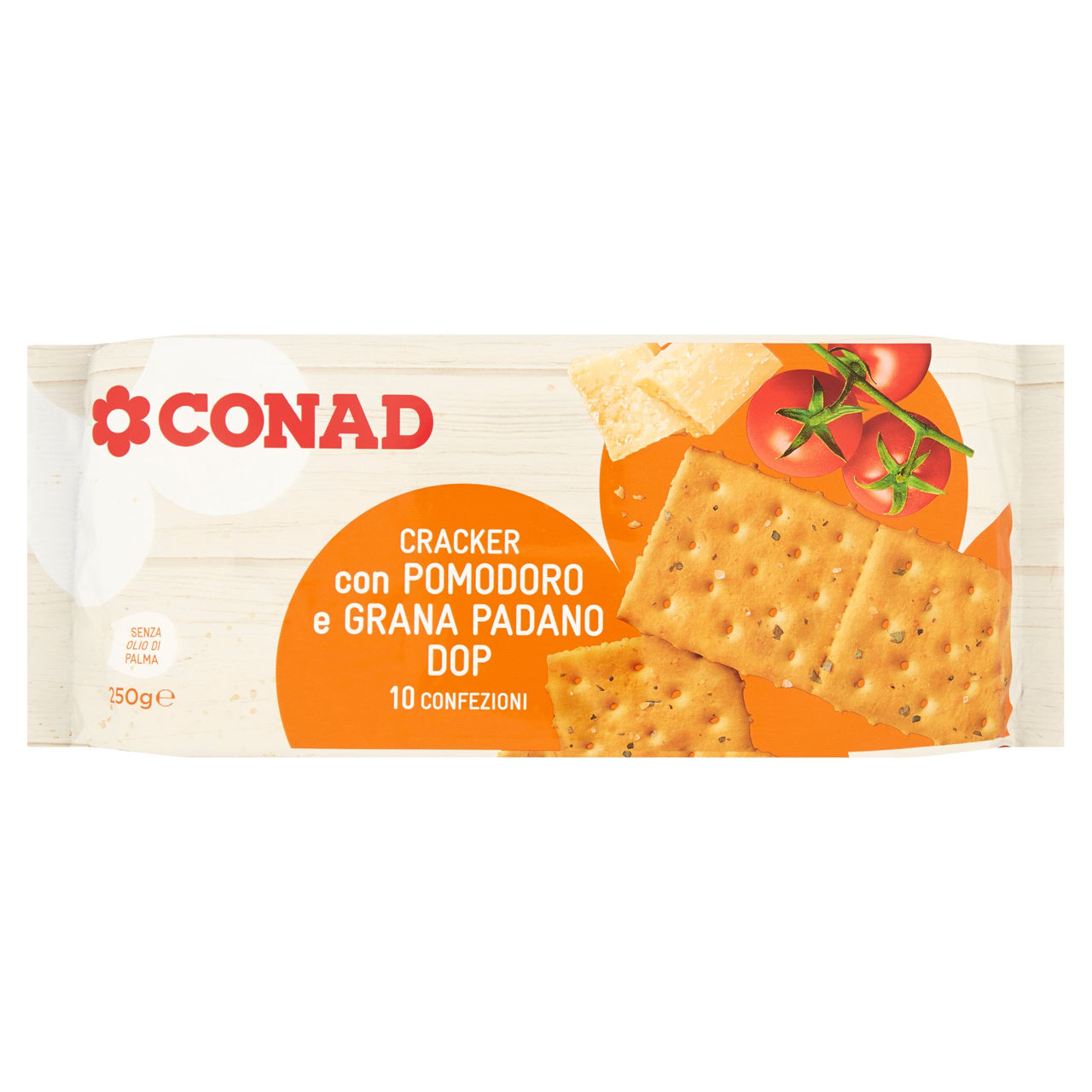 CONAD Cracker con Pomodoro e Grana Padano DOP 10 x 25 g