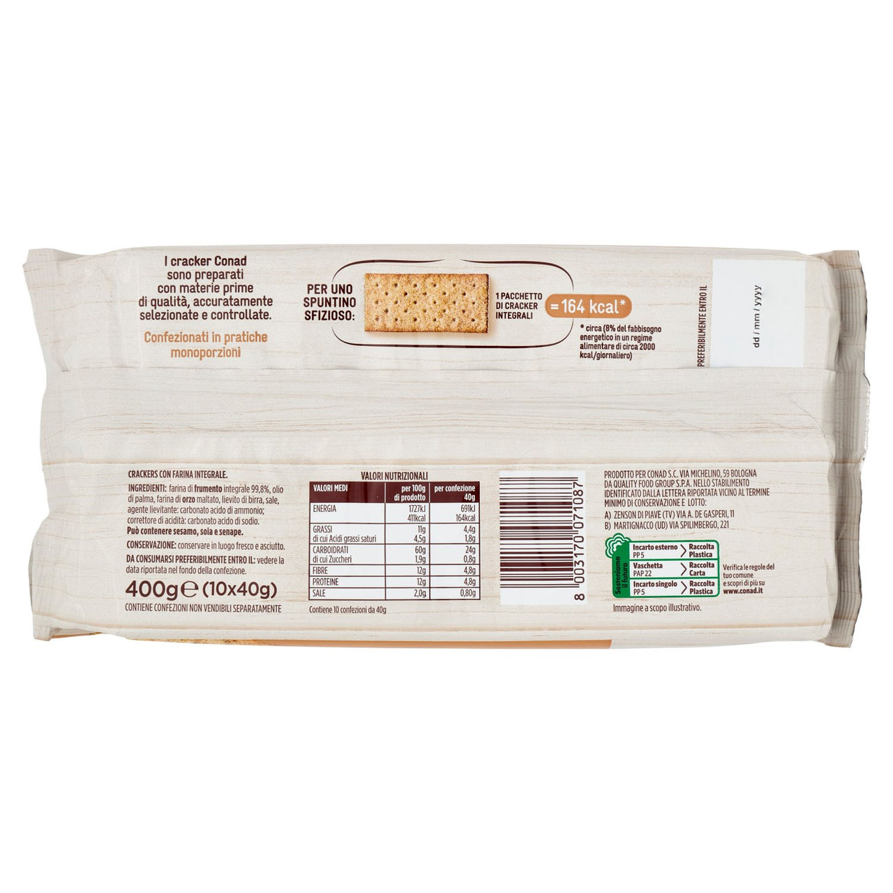 Cracker Integrali 400 g Conad in vendita online