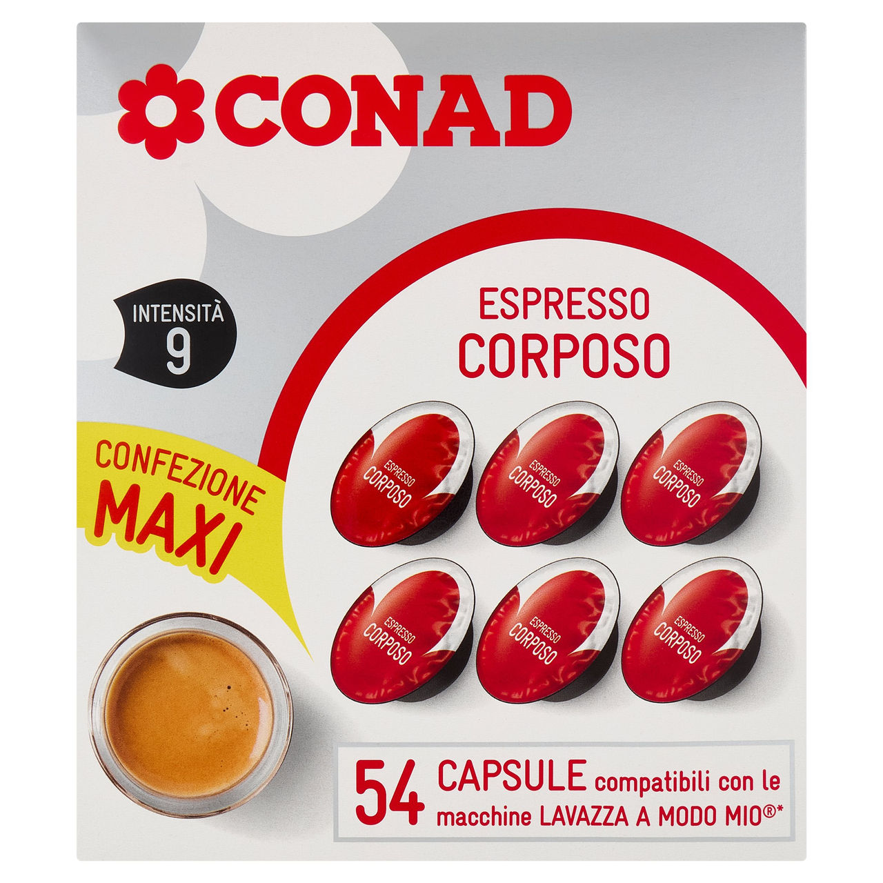 CONAD Espresso Corposo 54 Capsule compatibili con le macchine Lavazza a Modo Mio* 405 g