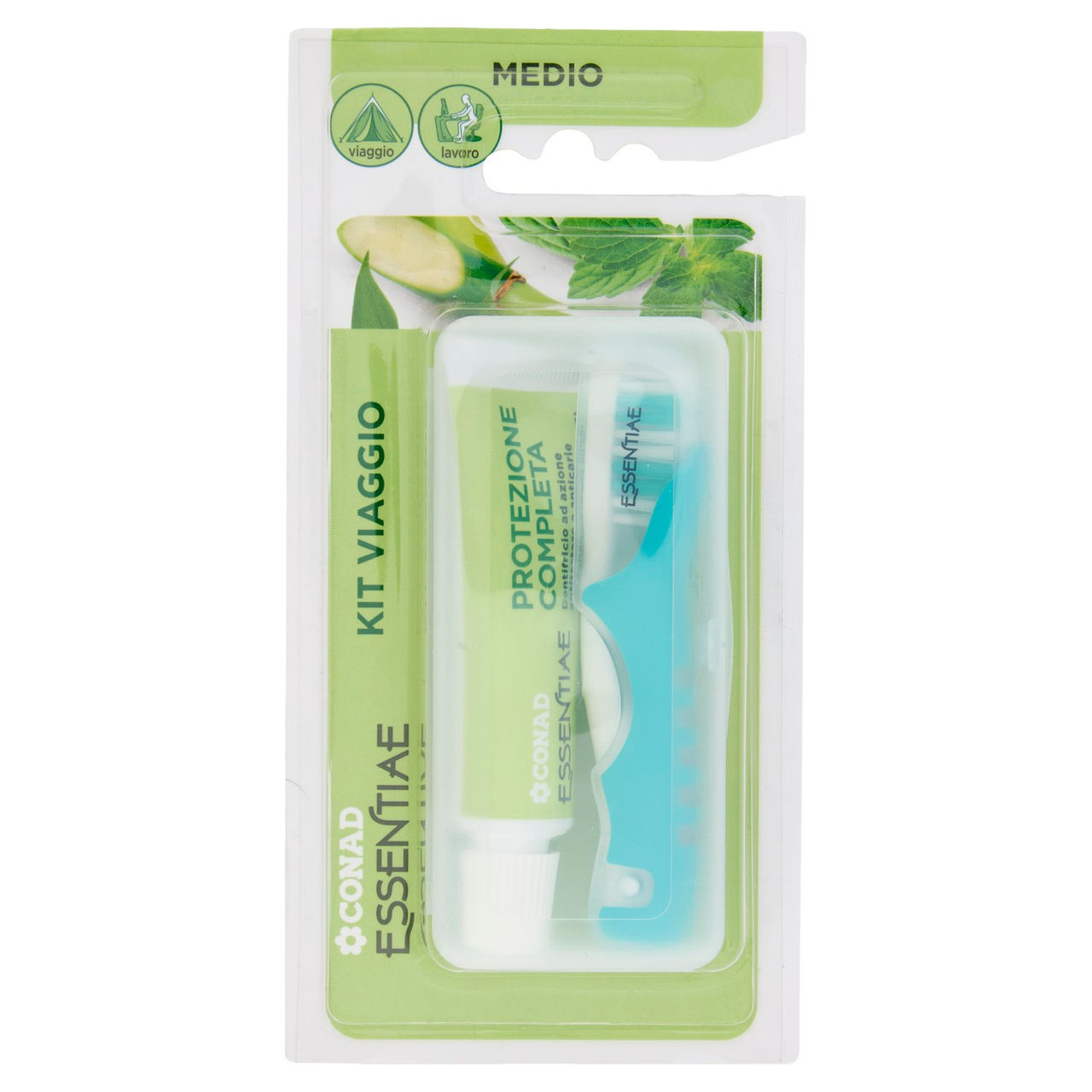 CONAD Essentiae Kit Viaggio Spazzolino Medio e Dentifricio 20 ml