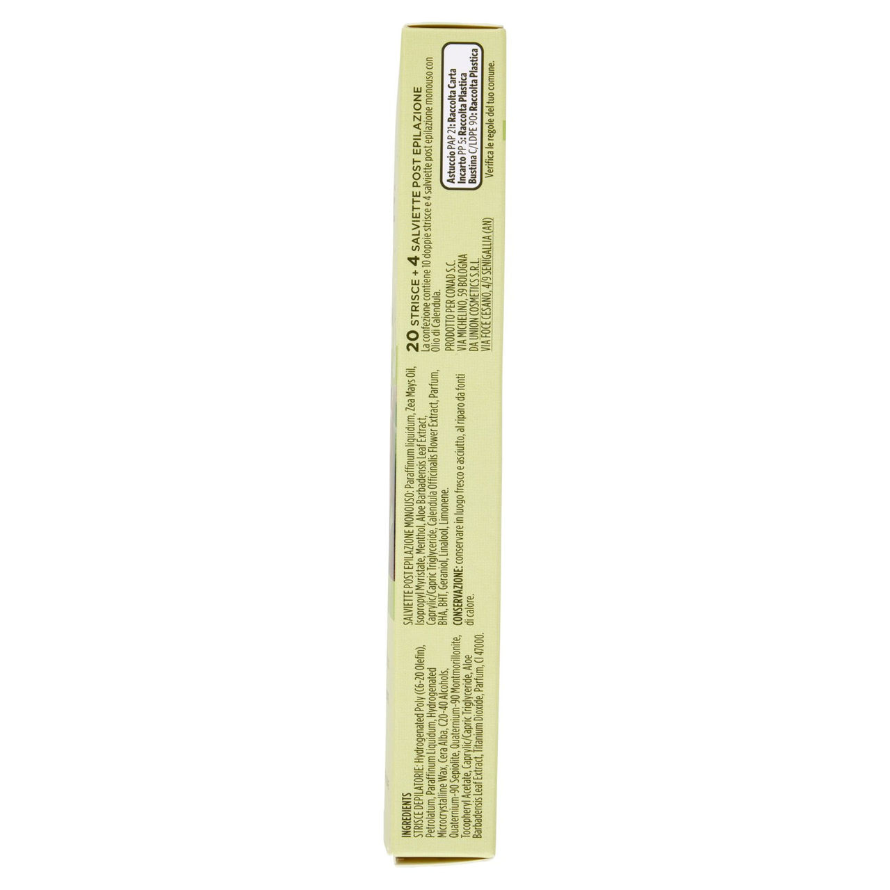 CONAD Essentiae Strisce Depilatorie Ascelle e Bikini Pelli sensibili 20 Strisce 4 Salviette Post