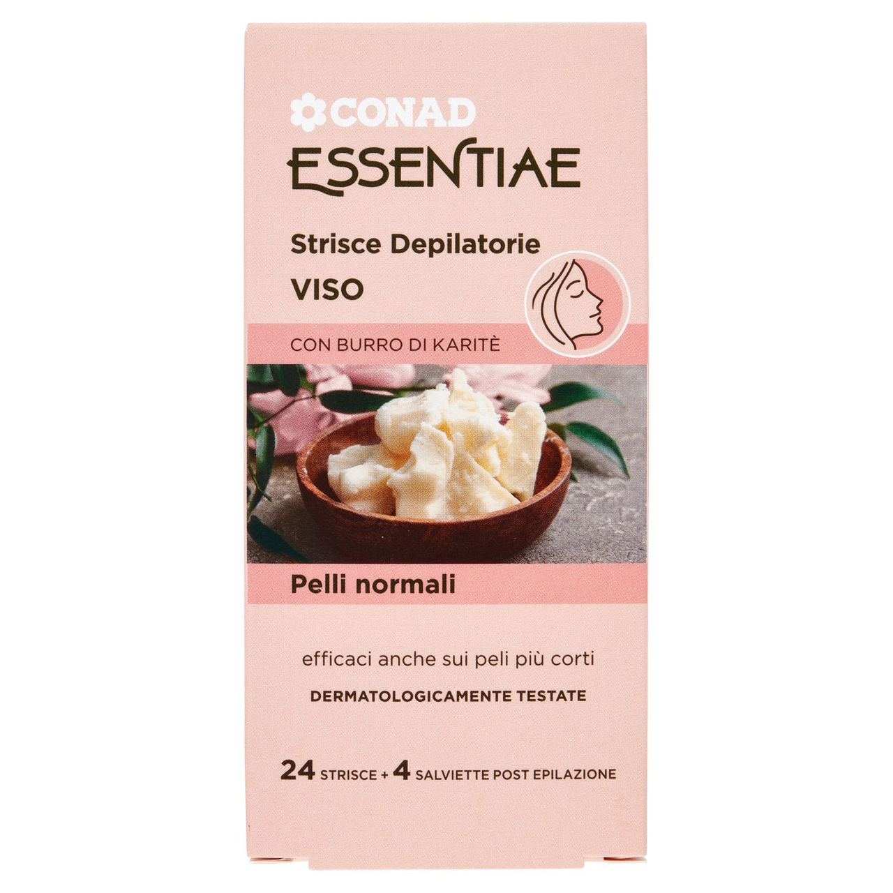 CONAD Essentiae Strisce Depilatorie Viso Pelli normali 24 Strisce 4 Salviette Post Epilazione