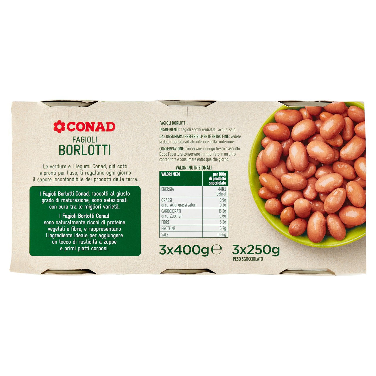 Fagioli Borlotti 3 x 400 g Conad in vendita online