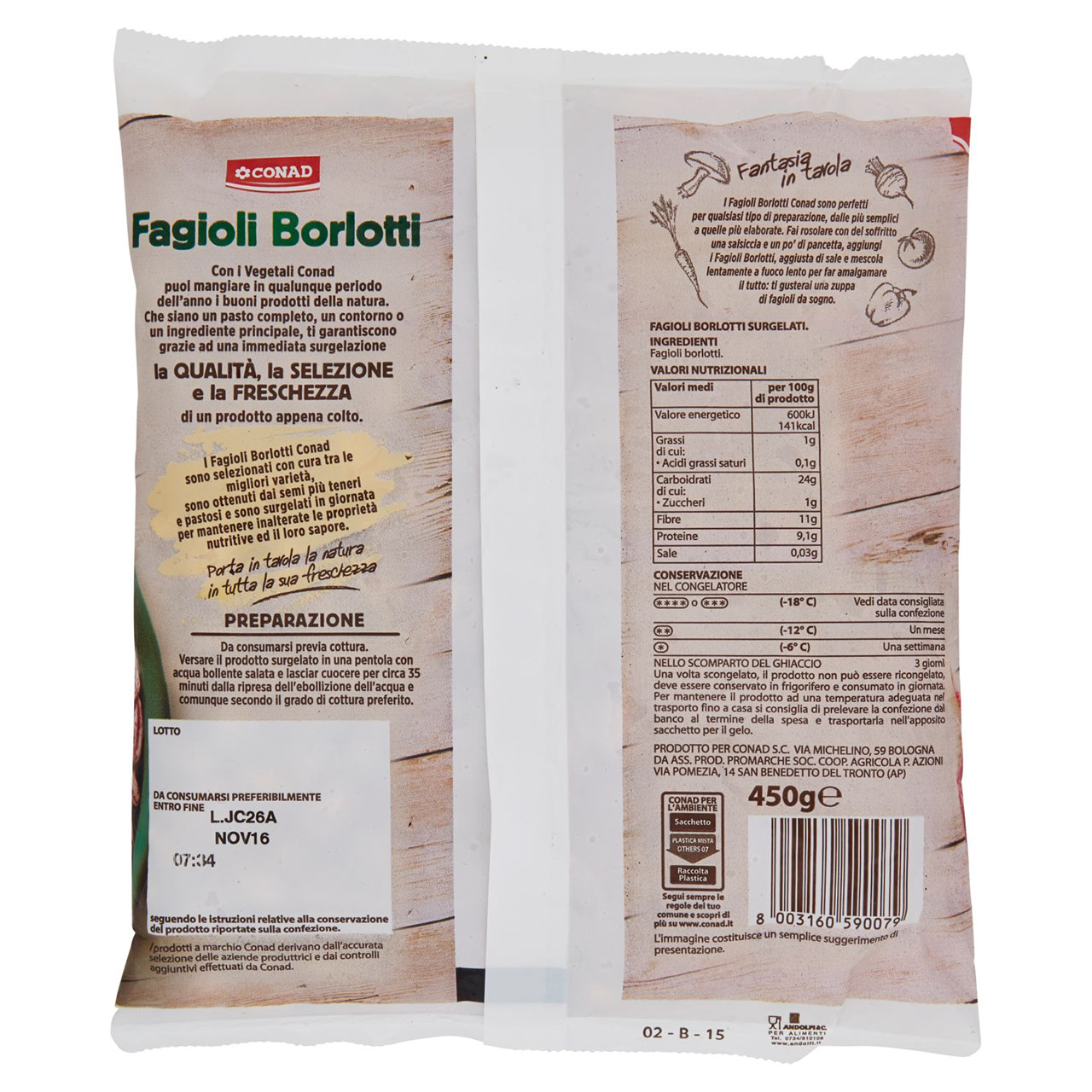 CONAD Fagioli Borlotti Surgelati 450 g