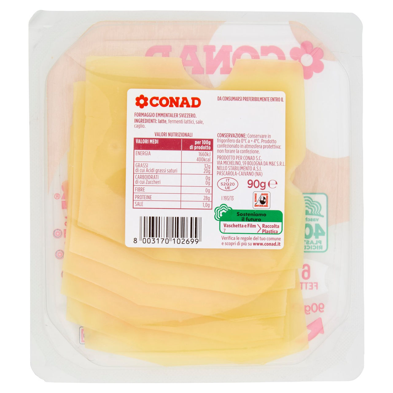 CONAD Freschi & Convenienti Emmentaler 6 Fette 90 g