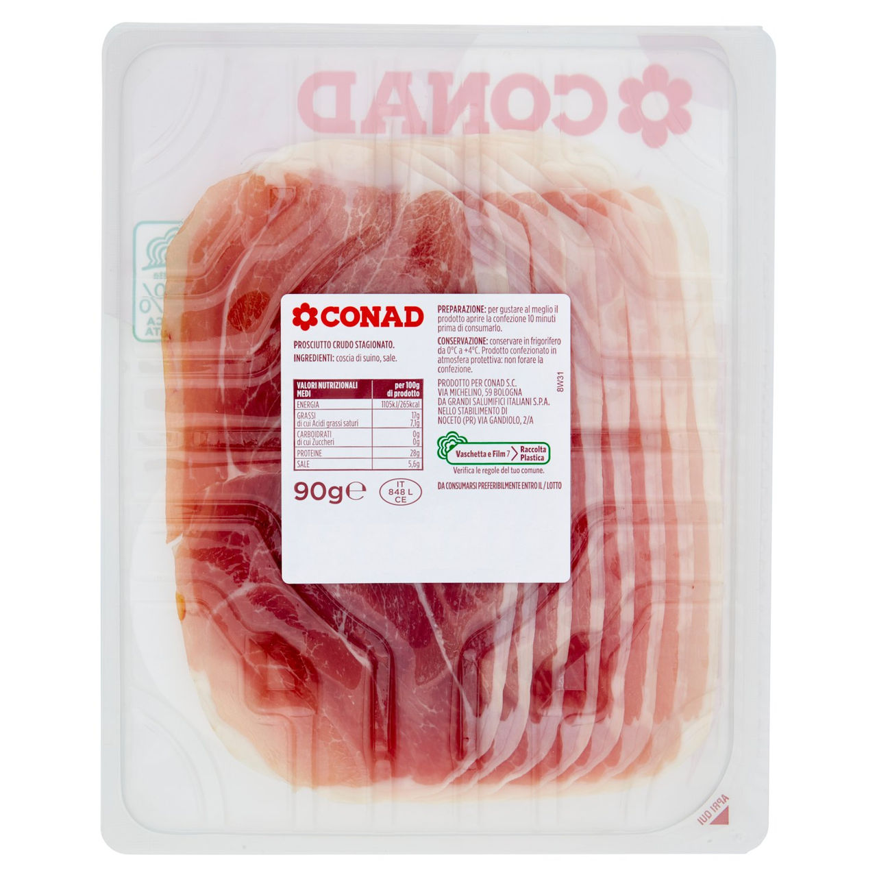 CONAD Freschi & Convenienti Prosciutto Crudo Nazionale 90 g