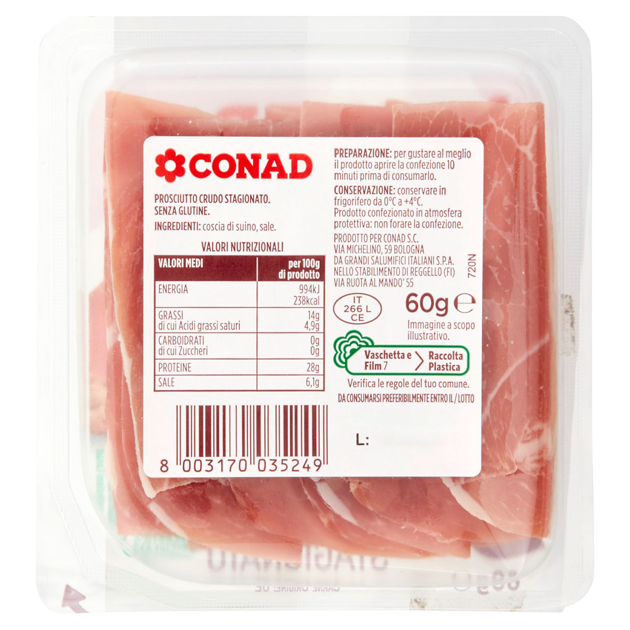 Prosciutto Crudo Stagionato 60 g Conad online