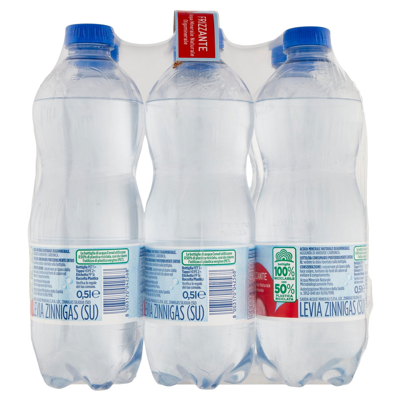 CONAD Frizzante Acqua Minerale Naturale Oligominerale Levia 6 x 0,5 l