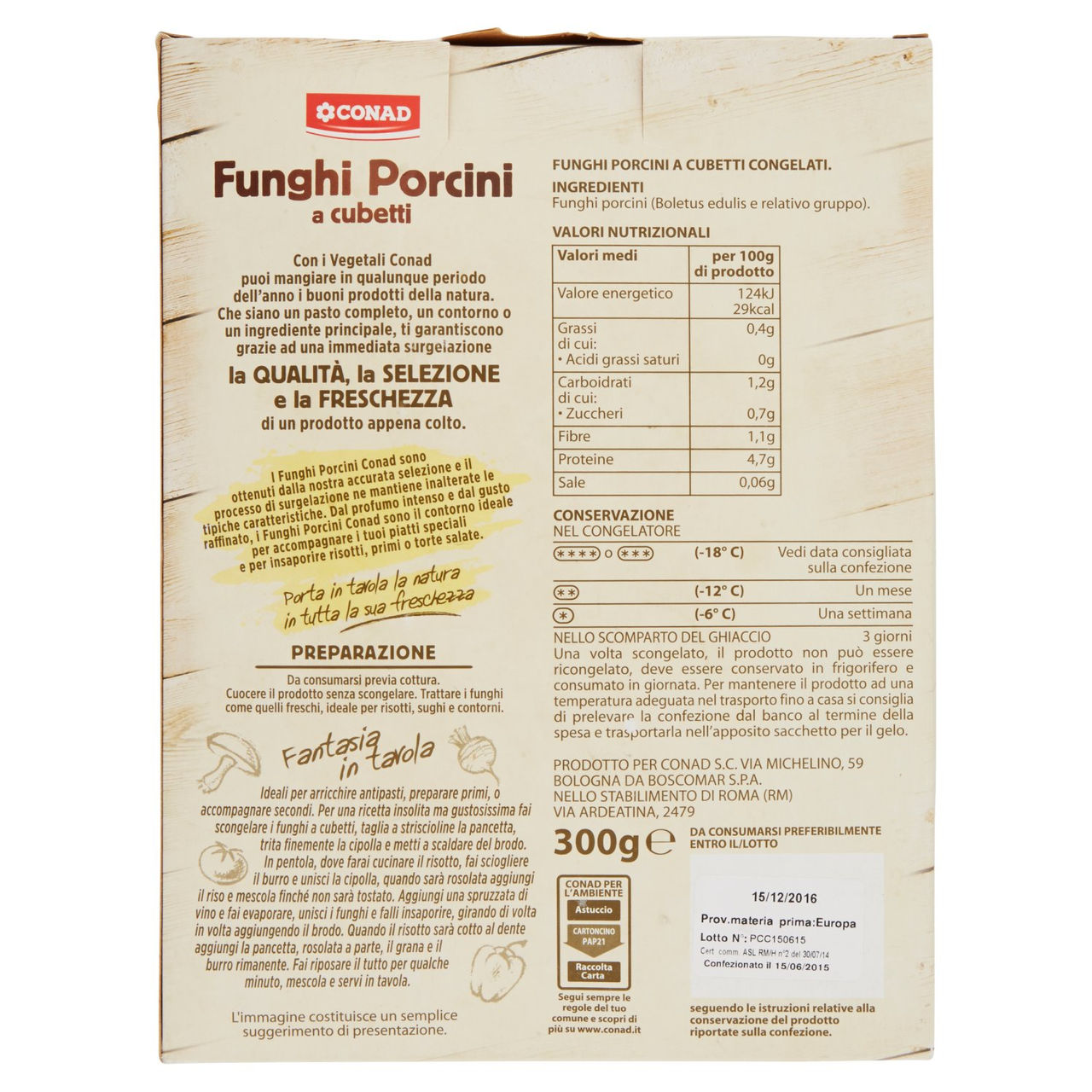 CONAD Funghi Porcini a cubetti Surgelati 300 g