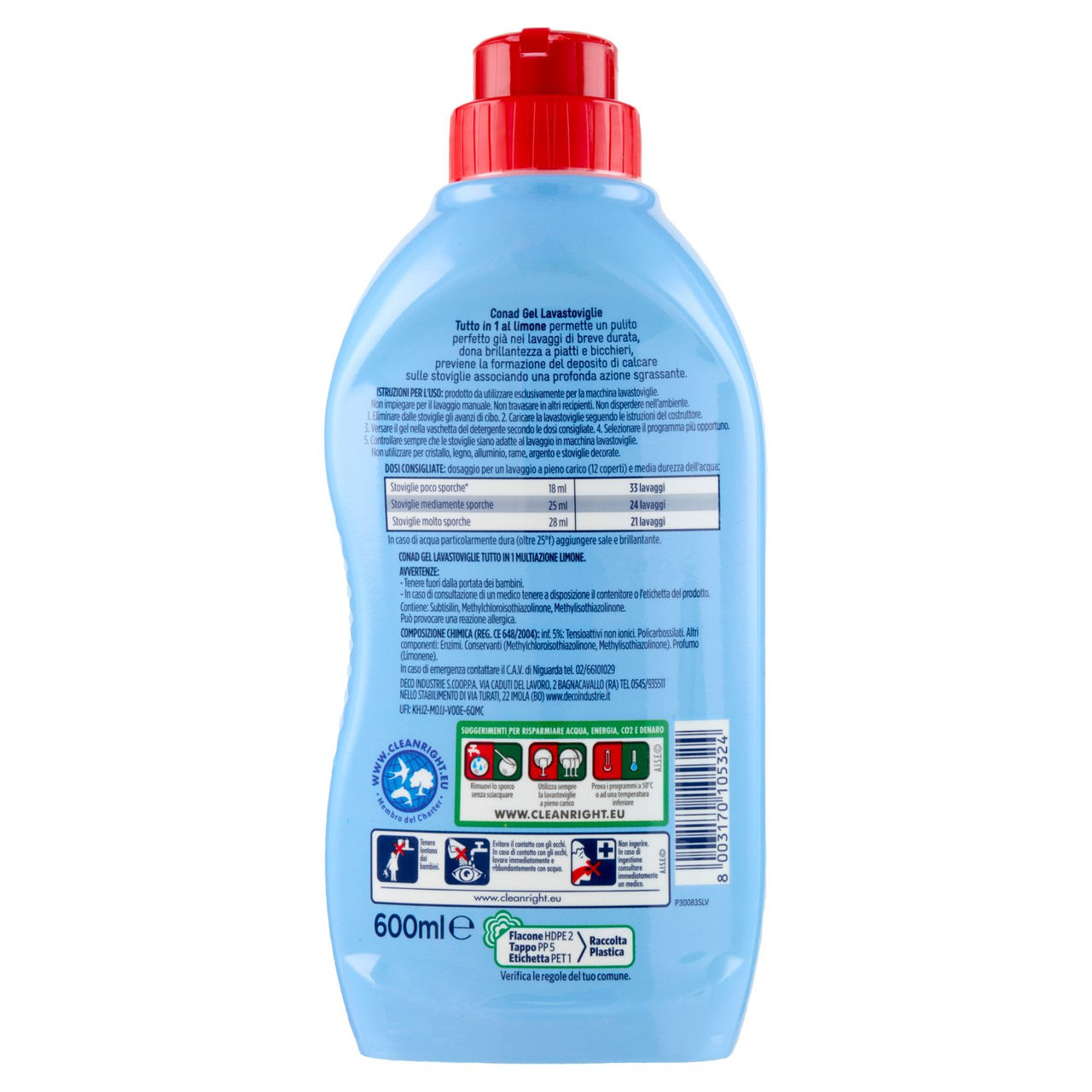 CONAD Gel Lavastoviglie Tutto in 1 Multiazione Limone 600 ml