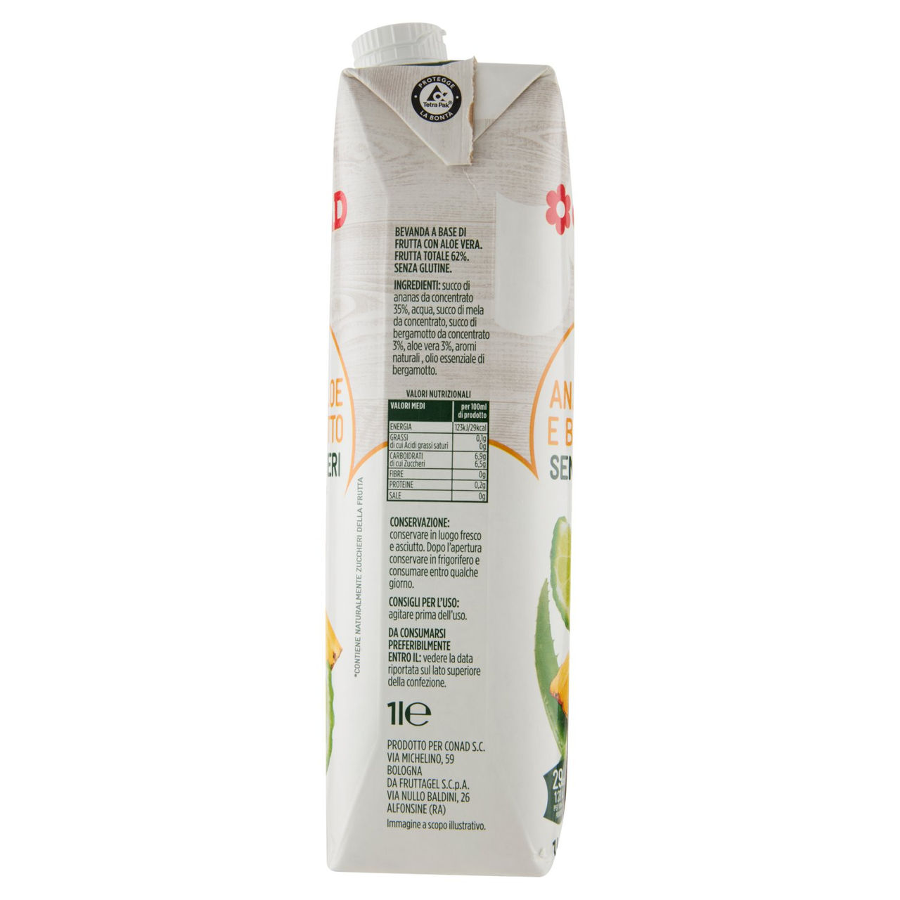 CONAD gli Speciali Bevanda Ananas, Aloe e Bergamotto Senza Zuccheri Aggiunti* 1 l