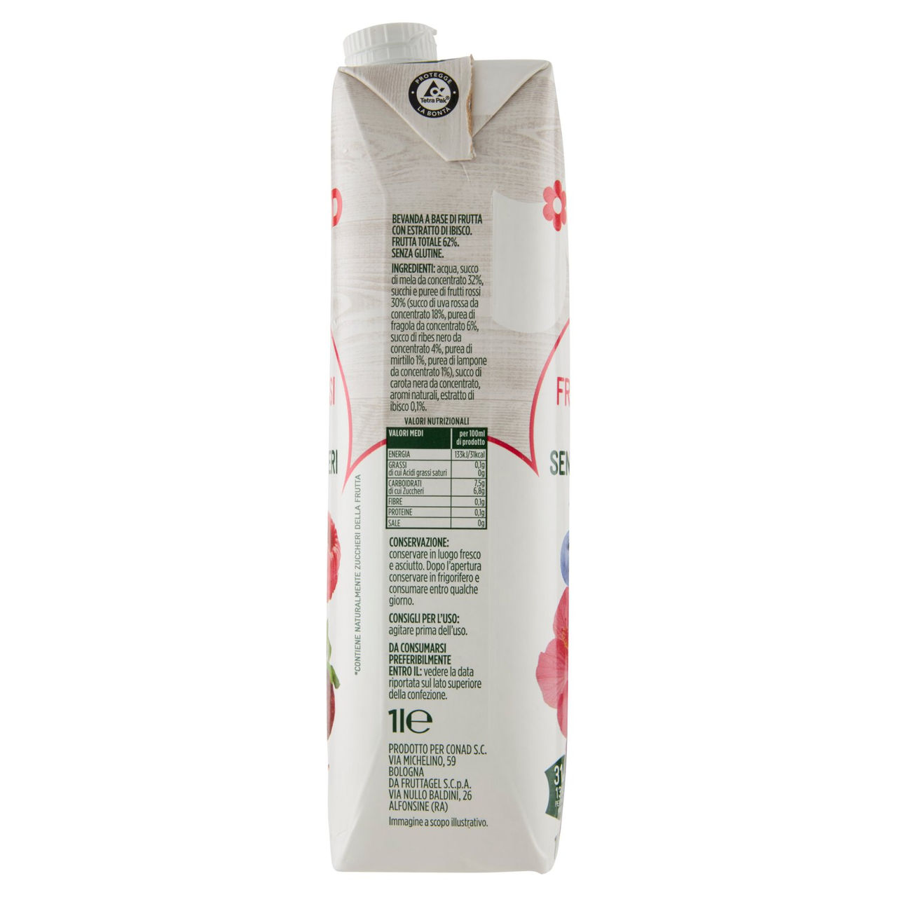 CONAD gli Speciali Bevanda Frutti Rossi e Ibisco Senza Zuccheri Aggiunti* 1 l