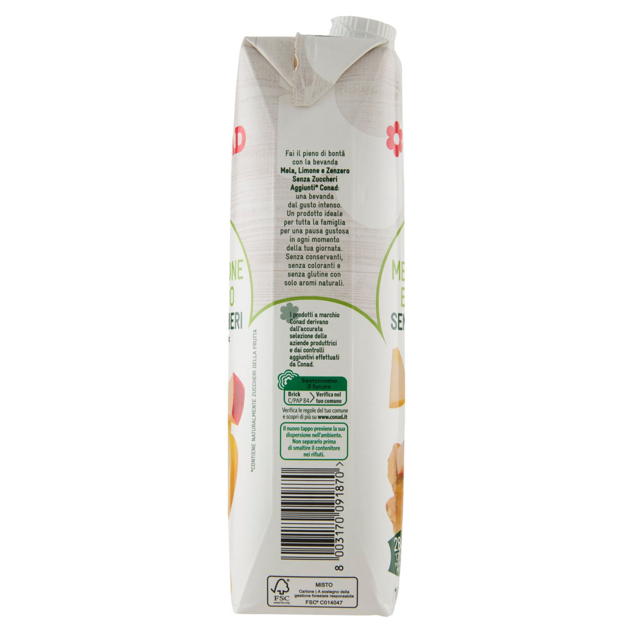 CONAD gli Speciali Bevanda Mela, Limone e Zenzero Senza Zuccheri Aggiunti* 1 l
