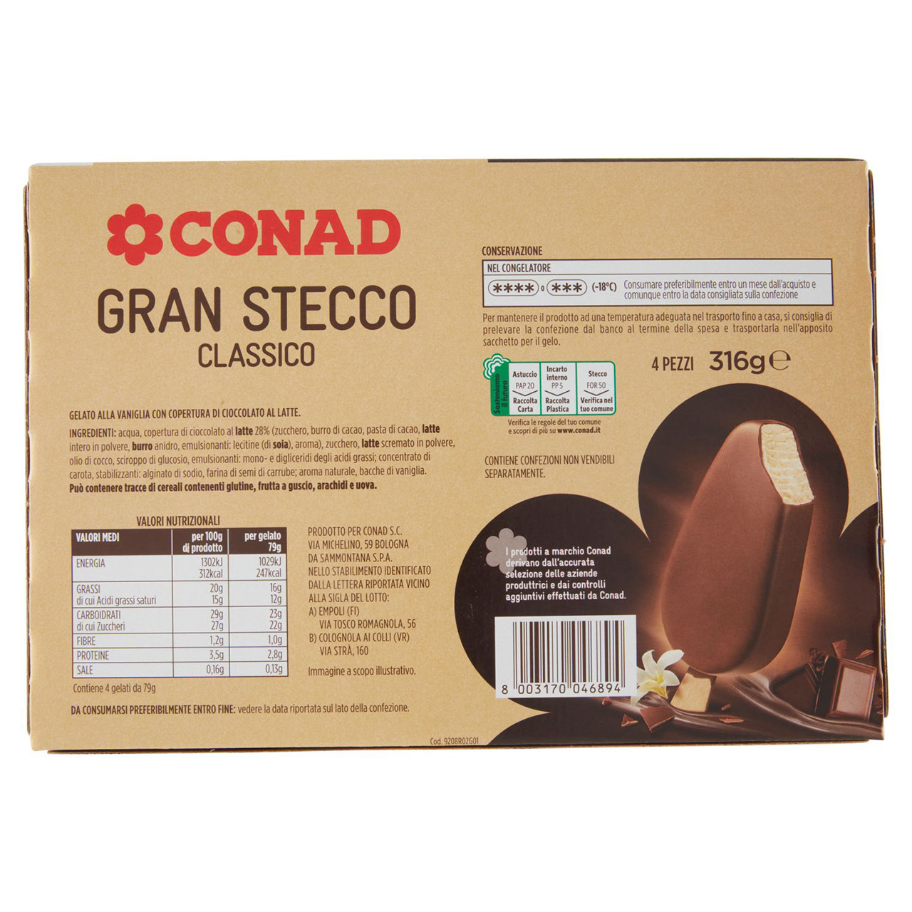 Gran Stecco Vaniglia Ricoperto di Cioccolato Conad