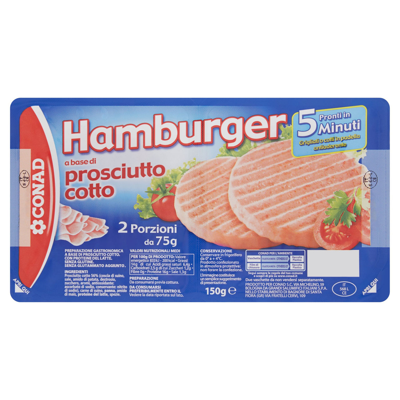 Hamburger a base di prosciutto cotto 2 x 75g Conad