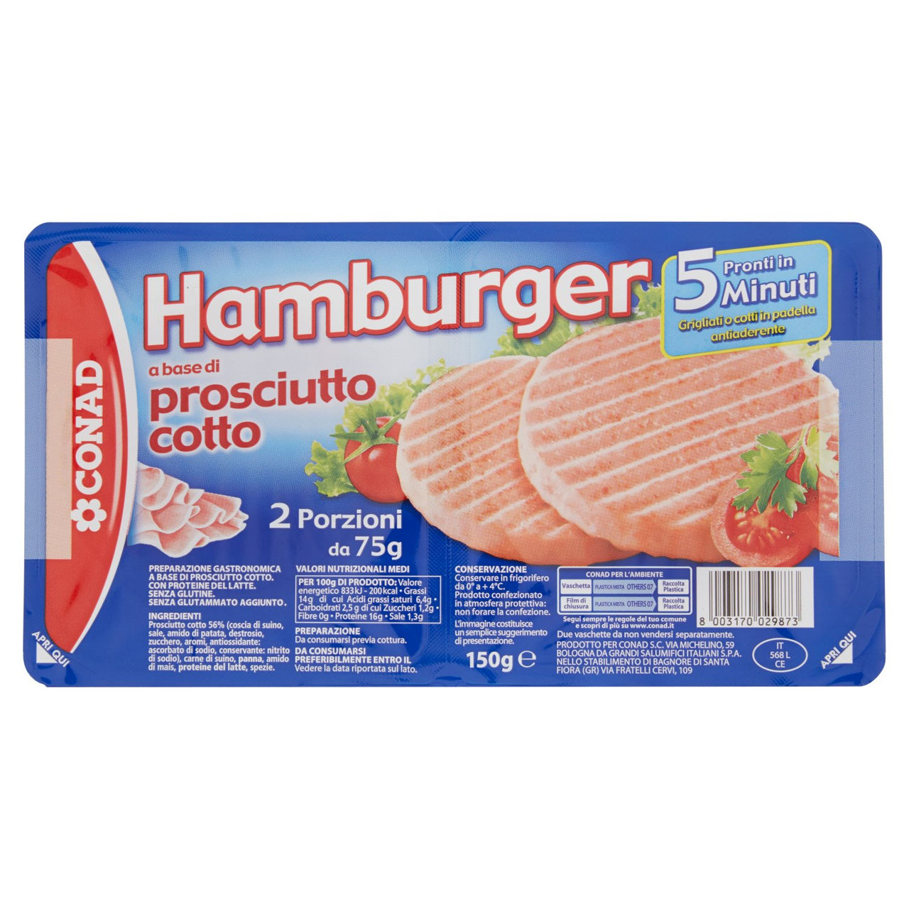 Hamburger a base di prosciutto cotto 2 x 75g Conad