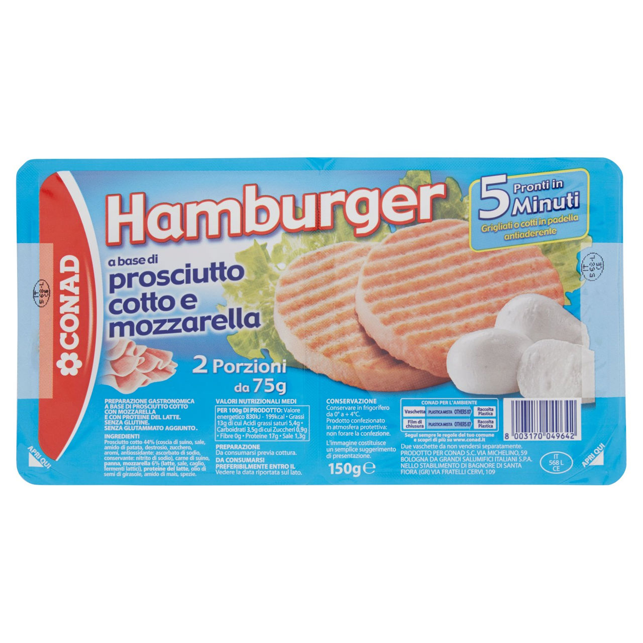 Hamburger con Prosciutto Cotto e Mozzarella Conad