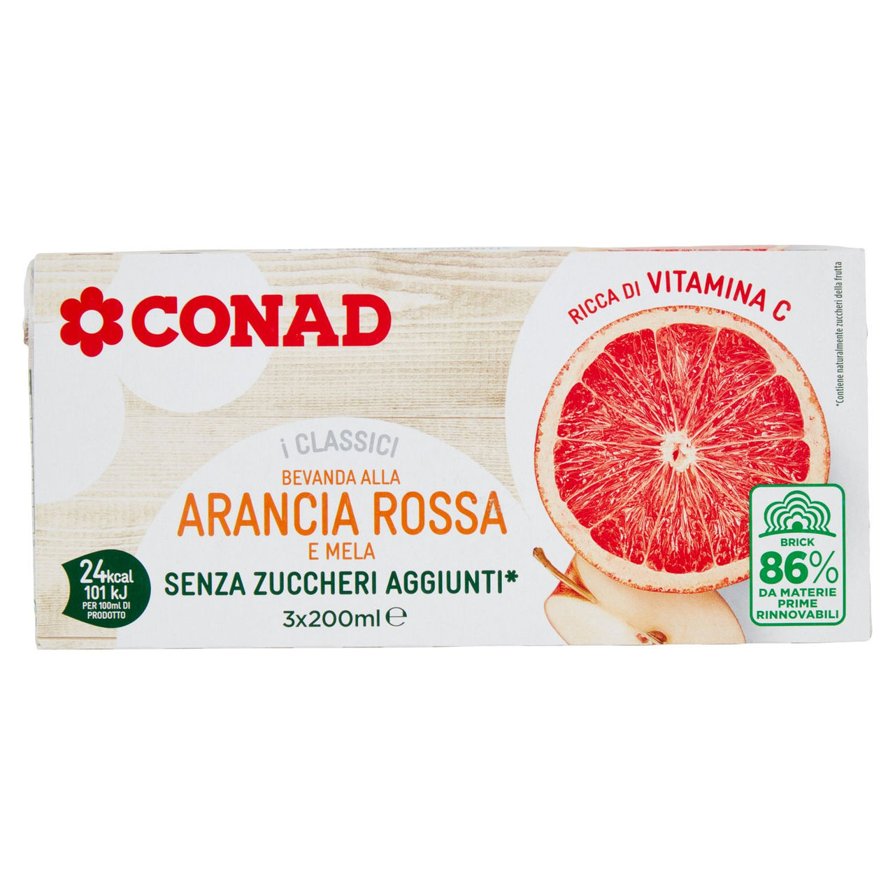 CONAD I Classici Bevanda alla Arancia Rossa e Mela Senza Zuccheri Aggiunti* 3 x 200 ml