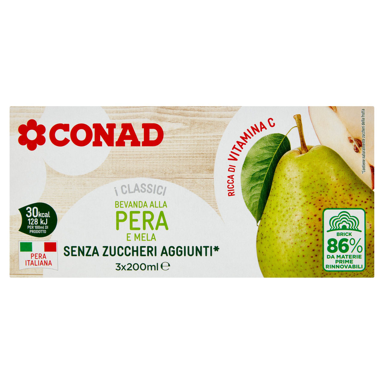 CONAD I Classici Bevanda alla Pera Senza Zuccheri Aggiunti* 3 x 200 ml