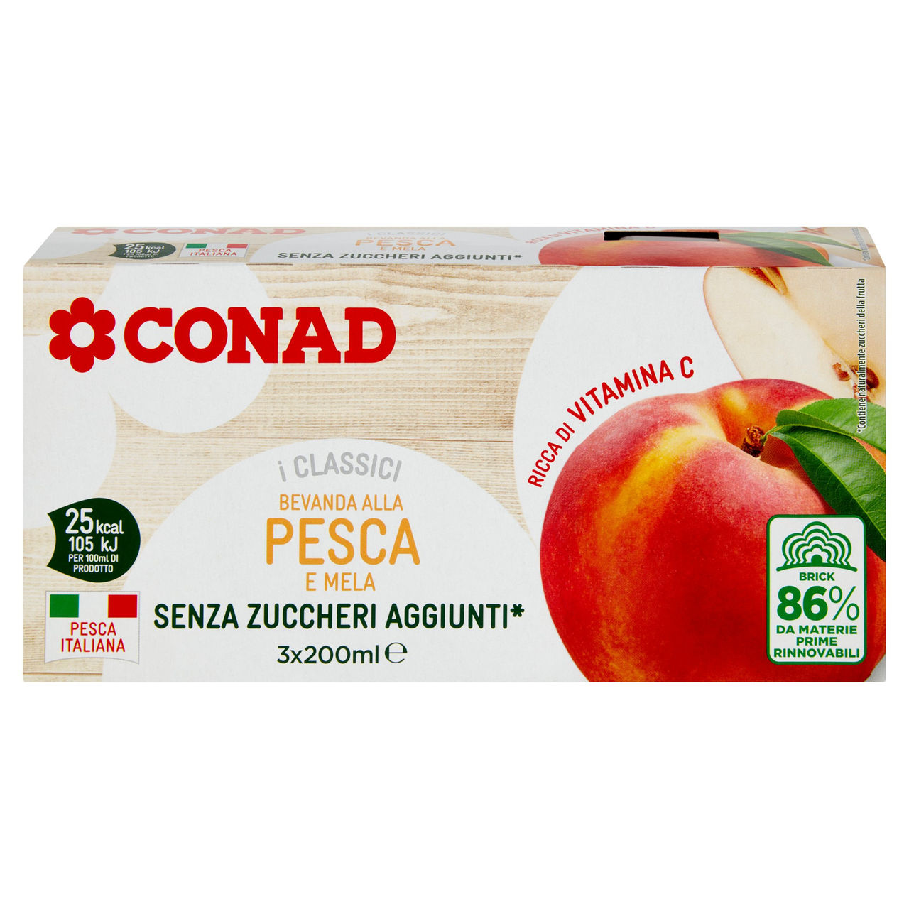 CONAD I Classici Bevanda alla Pesca e Mela Senza Zuccheri Aggiunti* 3 x 200 ml