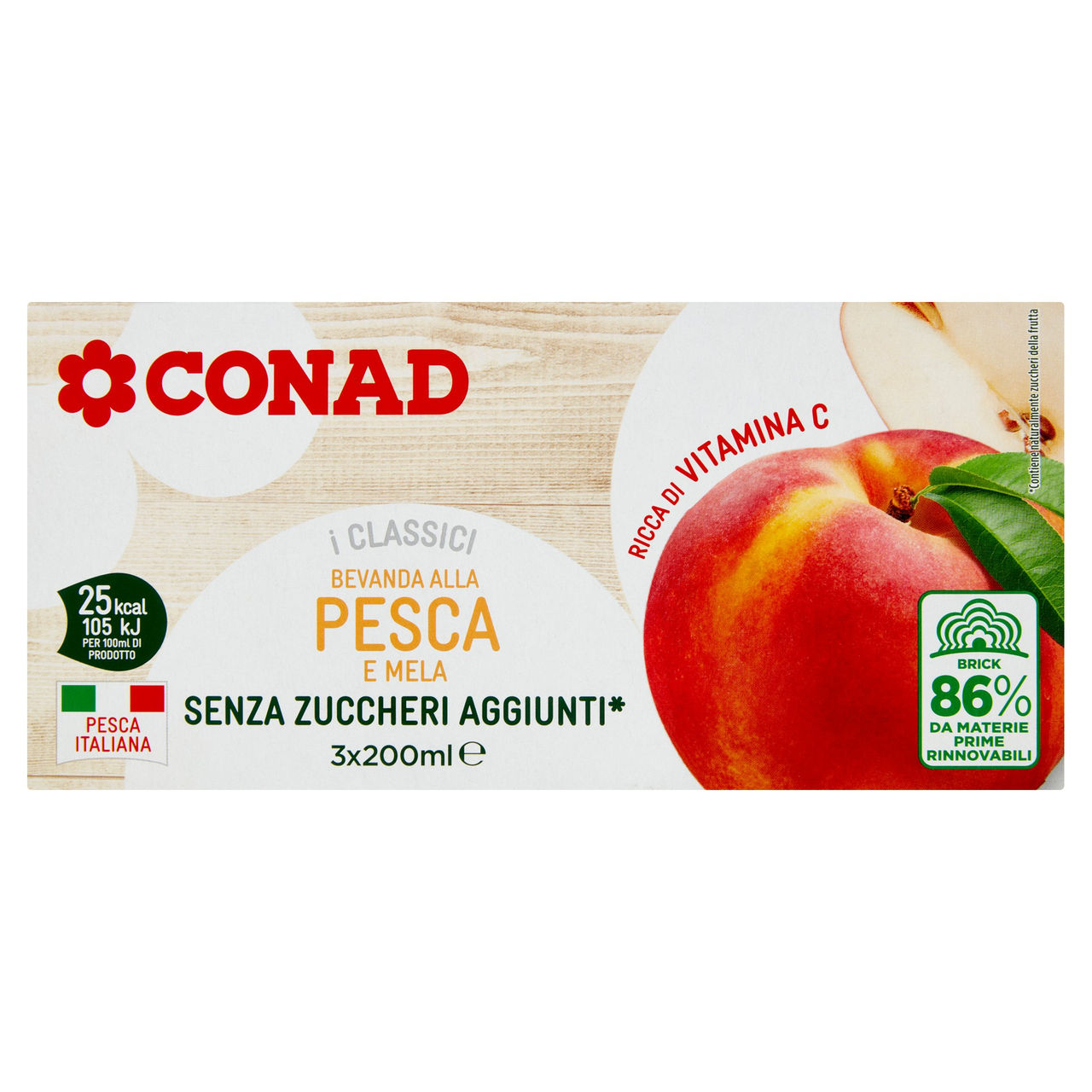 CONAD I Classici Bevanda alla Pesca e Mela Senza Zuccheri Aggiunti* 3 x 200 ml